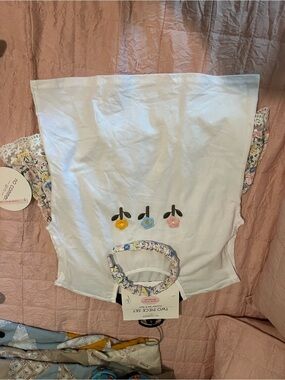 Kids White Floral-Trim Matching Set with Embroidered Flowers